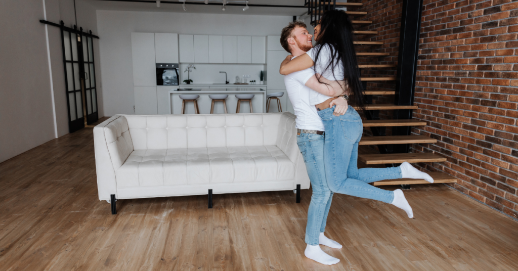 First homebuyers in their new home